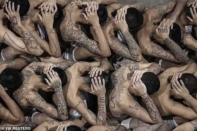 Các tù nhân bên trong trại giam khét tiếng ở El Salvador.