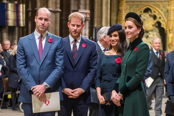 Vợ chồng Hoàng tử Harry và vợ chồng Hoàng tử William tham dự sự kiện được tổ chức tại Tu viện Westminster ở Westminster, London, ngày 11/11/2018.