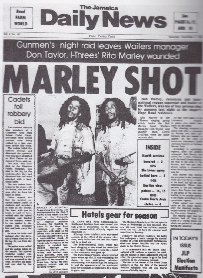 Năm 1976, ca sĩ - nhạc sĩ người Jamaica Bob Marley đã bị các tay súng bắn nhiều phát đạn tại nhà hai ngày trước khi ông tổ chức một buổi hòa nhạc. Tuy nhiên, ông may mắn sống sót. Buổi hòa nhạc vẫn được tổ chức theo đúng kế hoạch.