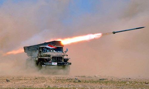 Theo Al Masdar News, Quân đội Syria đã phóng hàng loạt rocket phóng loạt (chưa rõ chủng loại) về phía các tiền đồn của Quân đội Israel tại Cao nguyên Golan vào sáng ngày 10/5 (giờ địa phương). Ảnh: AMN.