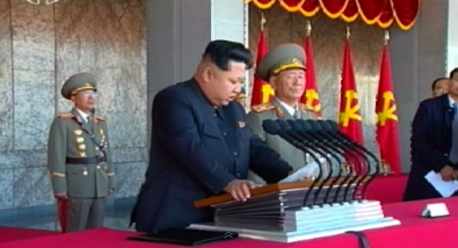 Nhà lãnh đạo Kim Jong-un phát biểu tại buổi lễ.