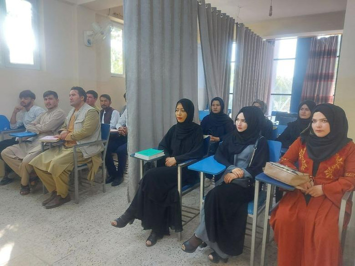 Bức ảnh được Đại học Avicenna chia sẻ và lan truyền rộng rãi trên mạng xã hội cho thấy một bức màn xám được treo giữa phòng học, ngăn một bên là nam sinh và một bên là nữ sinh. Các nữ sinh mặc áo choàng dài và đeo khăn trùm đầu.