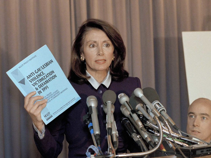 Khi là thành viên của Hạ viện Mỹ đến từ San Francisco, bà Pelosi đã đưa ra vấn đề về quyền của những người thuộc cộng đồng LGBT cũng như cuộc khủng hoảng AIDS.