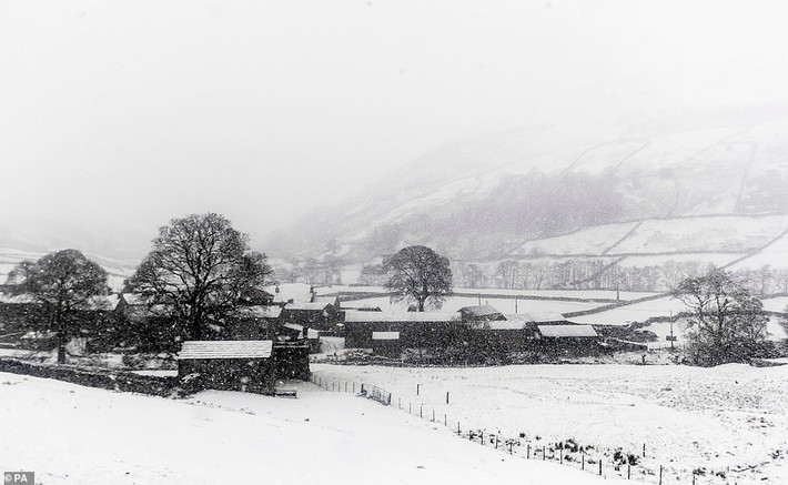 Tuyết phủ trắng xoá một khu vực gần Thwaite ở North Yorkshire.