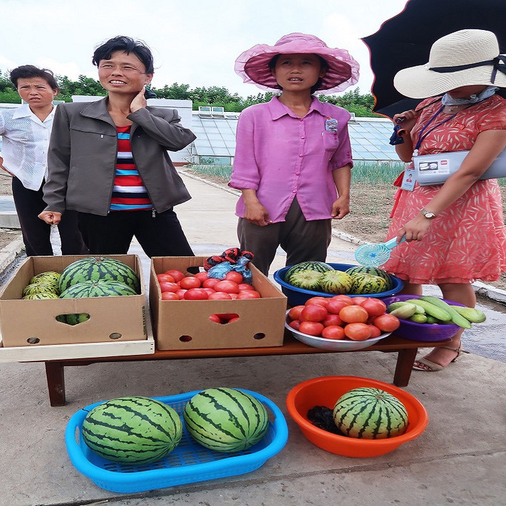 Người dân Triều Tiên bán trái cây tươi ngon ven đường.