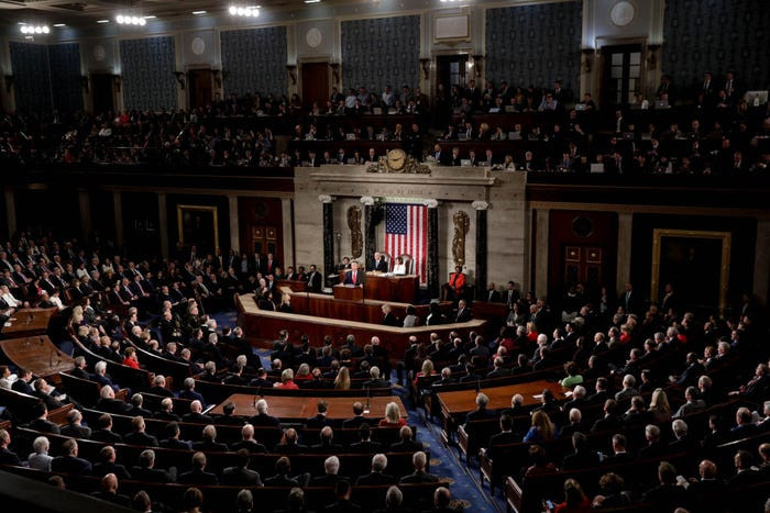 Tổng thống Mỹ khi đó là ông Donald Trump đọc Thông điệp Liên bang tại Quốc hội ngày 4/2/2020.