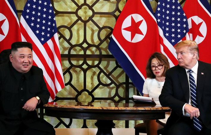 Gần 9h sáng ngày 28/2, Tổng thống Trump và Chủ tịch Kim Jong-un đã có mặt tại khách sạn Metropole để bắt đầu cuộc hội đàm song phương trong ngày thứ hai của Hội nghị Thượng đỉnh Mỹ-Triều lần 2. Ảnh: Reuters.