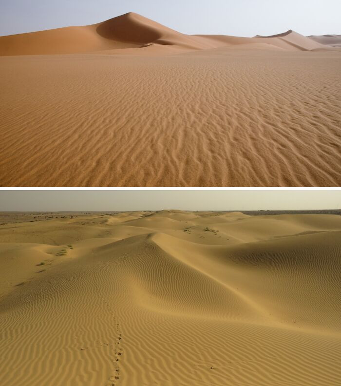 Sa mạc Sahara ở Châu Phi, và sa mạc Thar ở Ấn Độ.