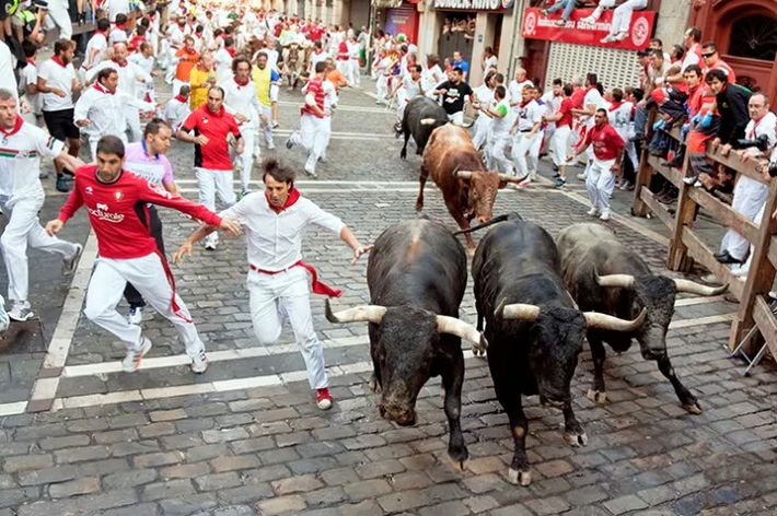 Pamplona ở miền bắc Tây Ban Nha là nơi tổ chức lễ hội San Fermín nổi tiếng, bao gồm cả lễ hội chạy đua với bò tót. Truyền thống này đã có từ hơn 400 năm trước. Ảnh: SI.