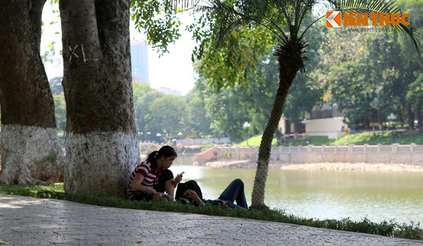 Nhiều tỉnh, thành phố nước ta, trong đó có Hà Nội, đang trải qua đợt nắng nóng rất gay gắt. Nhiệt độ trong nhà đạt mức gần 40 độ C, ngoài trời nhiệt độ còn cao hơn, nóng như lò lửa. Để trốn tránh nắng nóng Hà Nội, nhiều nam thanh nữ tú đã rủ nhau vào vườn thú Thủ Lệ ngồi, nằm dưới những bóng cây cổ thụ cho mát mẻ.