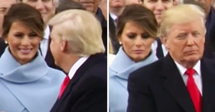 Nụ cười nhanh chóng biến mất trên gương mặt của bà Melania trong buổi lễ nhậm chức của ông Trump.