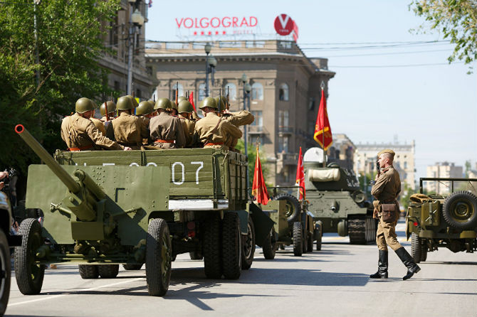 Hình ảnh diễu binh ở Volgograd.
