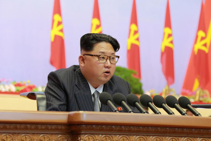 Nhà lãnh đạo Triều Tiên Kim Jong-un phát biểu tại Đại hội Đảng hôm 6/5/2016.
