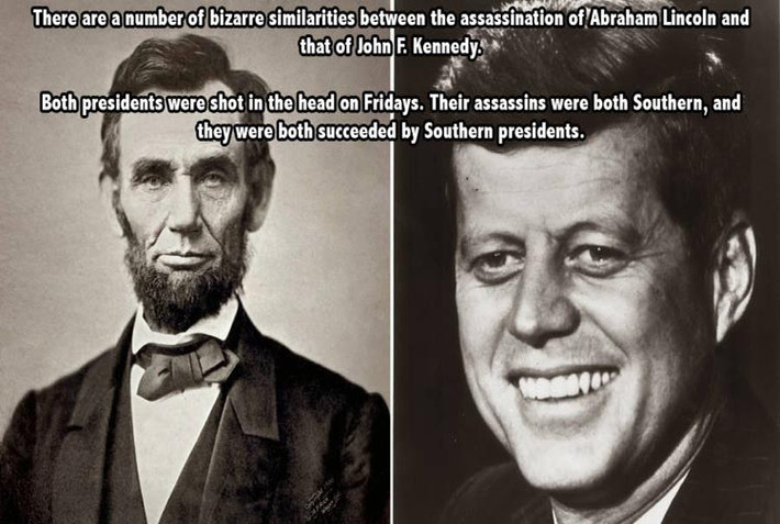 Có một số điểm giống nhau kỳ lạ trong vụ ám sát Tổng thống Kennedy và cựu Tổng thống Mỹ Abraham Lincoln. Cả hai vị tổng thống này đều bị bắn trúng đầu vào ngày Thứ Sáu và kẻ ám sát họ đều đến từ miền Nam. Ảnh: ATI.