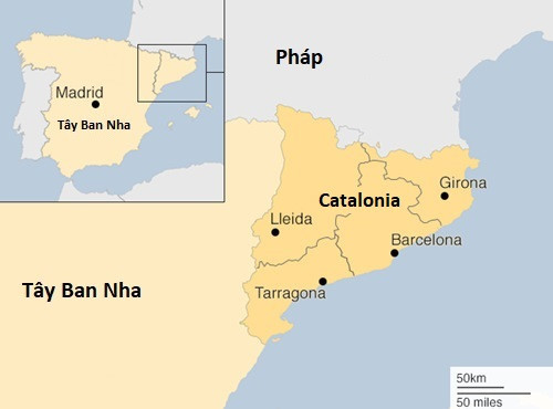 Catalonia là vùng tự trị giàu có đông bắc Tây Ban Nha. Ảnh: BBC.