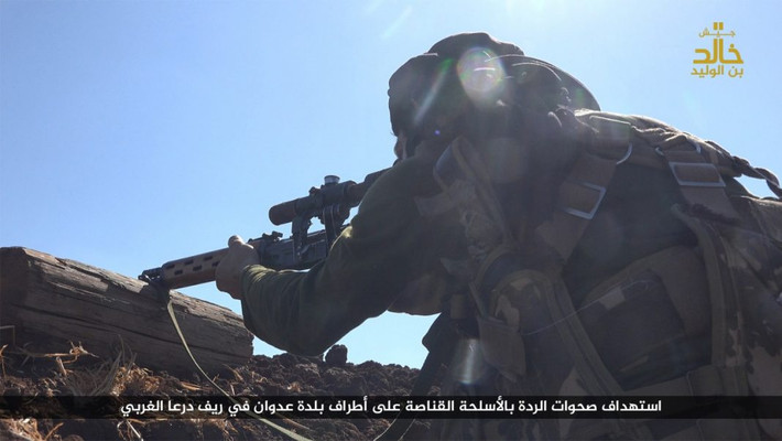 Theo AMN, nhóm phiến quân Jaish Khalid Idlib đã chiếm quyền kiểm soát một vùng đất ở khu vực gần biên giới của Syria với Israel và Jordan trong cuộc tấn công quy mô lớn vào tháng 2/2017. Ảnh: AMN.