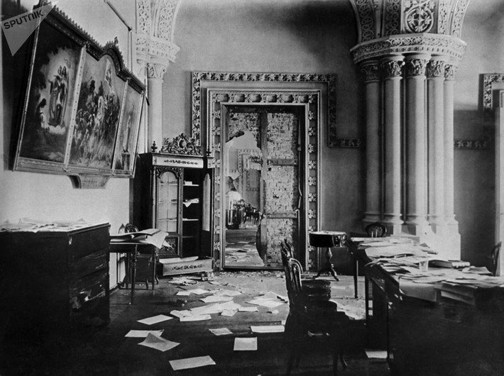 Gian Gothic trong Cung điện Mùa đông – dinh thự của Chính phủ lâm thời, sau khi những người Bolshevik giành được trong cuộc Cách mạng Tháng Mười ngày 7/11/1917 tại thành phố Petrograd. Ảnh: Sputnik.