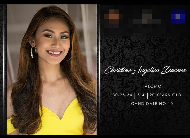 Cũng trong năm 2017, Christine Angelica Dacera thi Miss Silva Davao 2017 và giành vị trí Á hậu 1. Sau này, cô chuyển đến sống ở thành phố Pasay, Manila. Ảnh: Instagram.