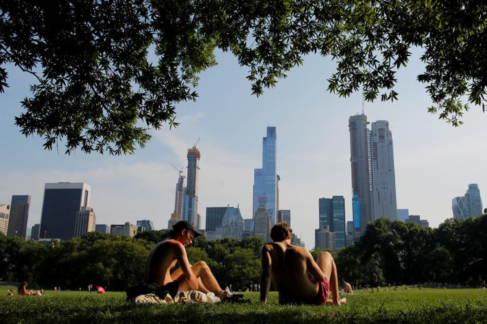 Mọi người tắm nắng trong công viên trung tâm ở Manhattan, New York.