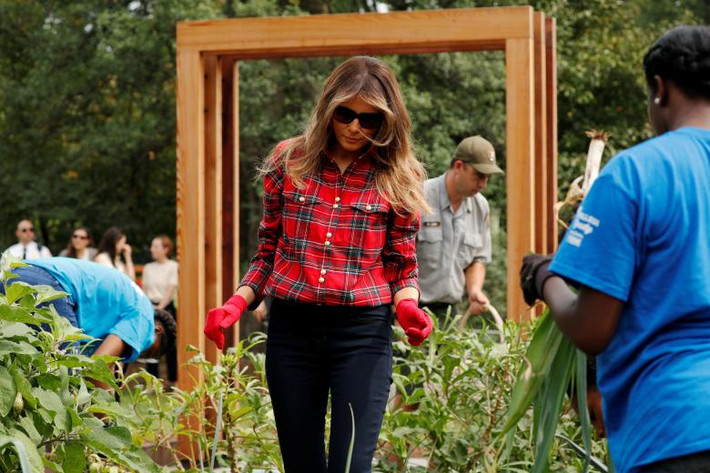 Khoảng 10 em nhỏ đã tích cực “giúp” bà Melania thu hoạch và trồng rau trong vườn. Ảnh: Reuters.