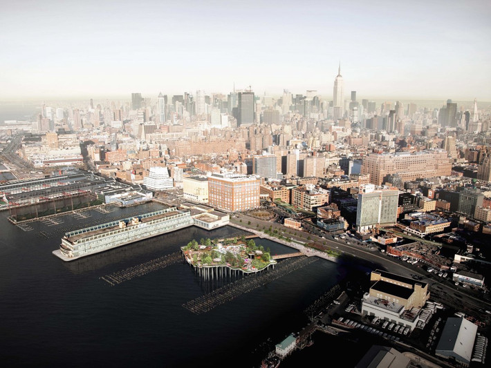 Theo Business Insider, ông trùm truyền thông Barry Diller có kế hoạch xây dựng một công viên nổi ở New York có tên Diller Island, với tổng kinh phí ước tính lên tới 250 triệu USD (tương đương gần 5,7 nghìn tỷ đồng). Ảnh: BI.