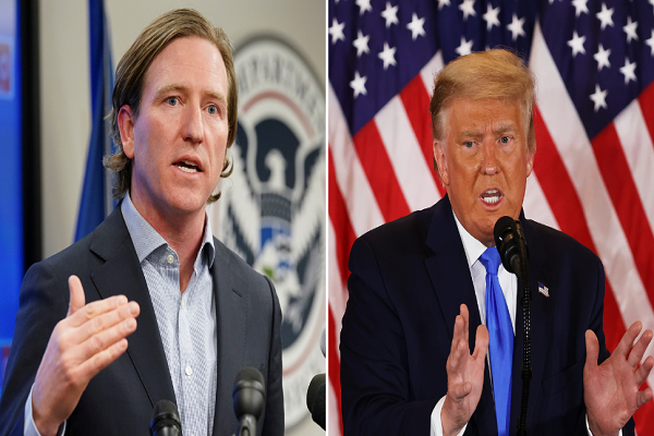 Ngày 17/11, Tổng thống Trump (phải) thông báo ông đã sa thải Giám đốc Cơ quan An ninh mạng và Cơ sở hạ tầng thuộc Bộ An ninh Nội địa Mỹ (DHS) Chris Krebs (trái). Ông chủ Nhà Trắng cho rằng Chris Krebs đã có những tuyên bố "sai sự thật nghiêm trọng" về vấn đề an ninh trong cuộc tổng tuyển cử Mỹ hồi đầu tháng này. Ảnh: Sky.