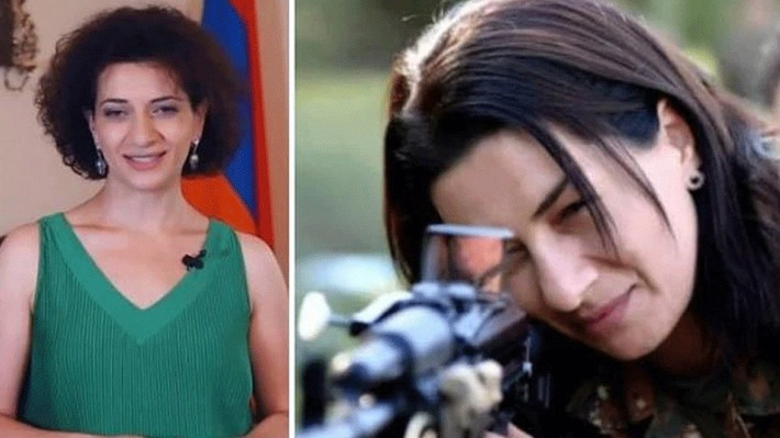Hồi tháng 10/2020, những bức ảnh về bà Anna Hakobyan, phu nhân của Thủ tướng Armenia Nikol Pashinyan, trong bộ quân phục và cầm khẩu súng trường tấn công đã "gây bão" trên mạng xã hội Armenia. Ảnh: SB.