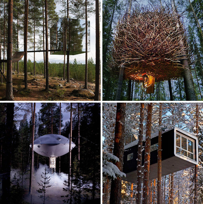 Treehotel - Phòng cây độc đáo với thiết kế hiện đại giữa thiên nhiên ở Harads, gần sông Lule, Thụy Điển.