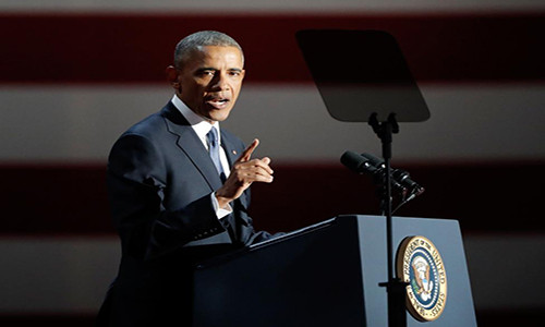 Mở đầu bài diễn văn chia tay, Tổng thống Obama nói: "Xin chào Chicago! Thật tốt khi được trở về nhà!". Ảnh: Reuters.