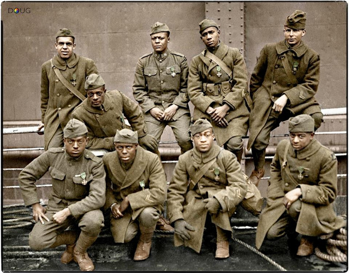 Những binh sĩ Mỹ này đã được trao tặng huân chương Croix de Guerre vì hành động dũng cảm năm 1919. Ảnh: MT.