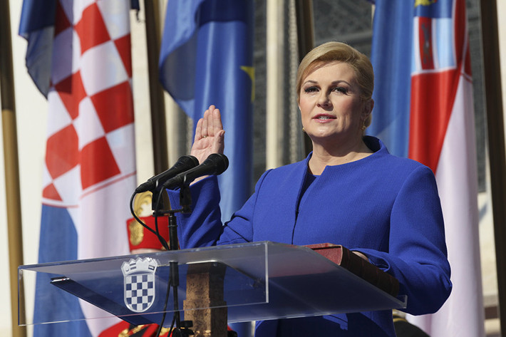 Tổng thống Croatia Kolinda Grabar-Kitarovic tuyên thệ trong buổi lễ nhậm chức ở Zagreb, Croatia, ngày 15/2/2015. Ảnh: Sputnik.