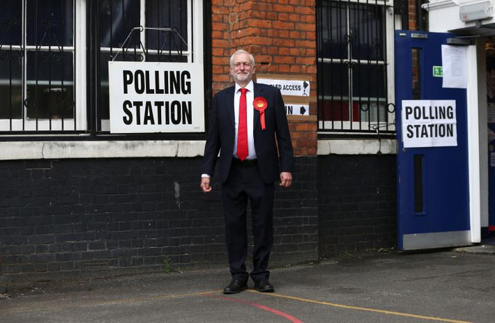 Thủ lĩnh Công đảng đối lập Jeremy Corbyn vừa bỏ phiếu xong tại một điểm bỏ phiếu ở Islington, thủ đô London. Được biết, Công đảng đối lập đã giành được 261 ghế, tăng 31 ghế so với cuộc bầu cử năm 2015.