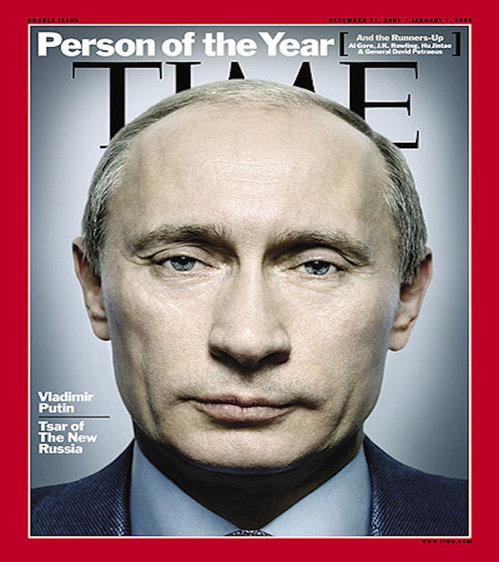 Tổng thống Nga Vladimir Putin được Tạp chí TIME chọn làm “Nhân vật của năm 2007”. Ảnh: The Richest.
