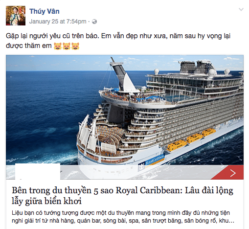 Cô cũng chia sẻ trên trang cá nhân về việc từng đi trên du thuyền 5 sao sang trọng bậc nhất.