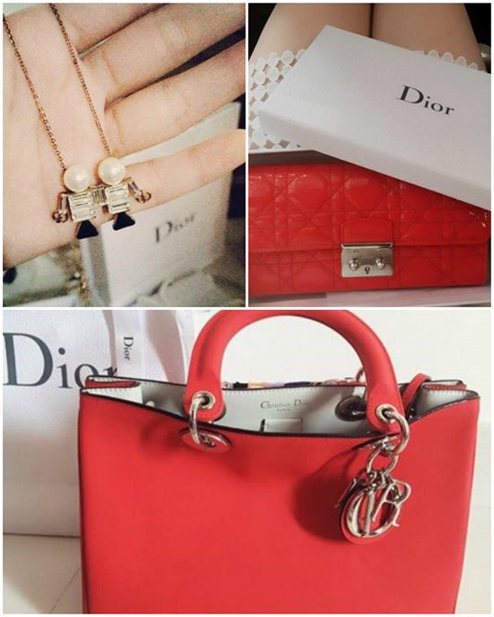 Túi xách, clutch, hoa tai của Dior.