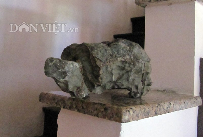 Hòn đá màu đen, loang lổ tổ ong, đúng hơn đây là cục đá vôi đã tồn tại có khi tới hàng triệu năm và có dáng y hệt con rùa. Bên cạnh kiểu dáng giống về thân, mai và đầu rùa, đặc biệt phần trước, tại điểm đầu, cổ rùa thụt vào, thò ra thì phần xương mai không thể nhầm lẫn vào đâu được. Đầu cụ rùa đá ngoài sự giống ở một góc nhìn khái quát ra còn có một chấm đen hơn, làm cho người nhìn dễ dàng nhận biết đó chính là mắt rùa. Hòn đá có dáng hình kì lạ chú lợn thì màu đá lại khác với cục đá hình rùa. Chắc có lẽ đây không phải chủng loại đá vôi. Nếu tinh ý quan sát toàn diện cục đá sẽ thấy nó giống hình một con lợn rừng hơn lợn nhà.