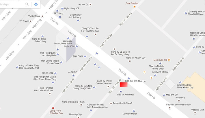 Bản đồ khu dịch vụ, văn phòng và nhà ở kinh doanh 131 Thái Hà. Ảnh: Google Maps.