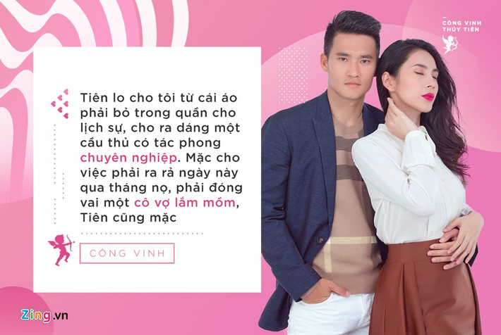 Ngược lại, Công Vinh cũng từng chia sẻ ngoài bố mẹ, anh biết ơn Thủy Tiên một cách sâu sắc vì trở thành hậu phương vững chắc. Anh cho biết từ một cô gái chỉ biết đến âm nhạc, vì tình yêu với chồng, cô đã yêu bóng đá nhiều hơn.