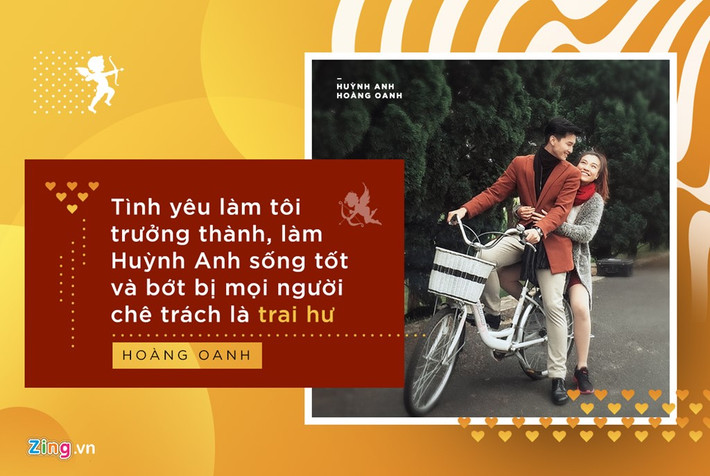 Trước khi yêu Hoàng Oanh, hot boy Huỳnh Anh từng trải qua nhiều mối tình và bị gắn mác "trai hư". Nhưng sau khi gắn bó với bạn gái MC, nam diễn viên gốc Hà Nội đã trưởng thành, chín chắn và tập trung phát triển sự nghiệp.