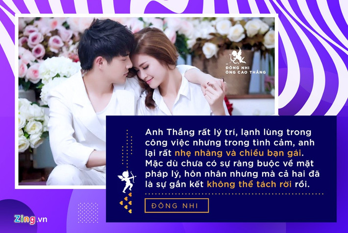 Đông Nhi tâm sự Ông Cao Thắng hy sinh cho cô nhiều thứ, chỉ cần bạn gái thích anh sẵn sàng chiều theo. "Ví dụ anh không thích ăn món này nhưng nếu tôi thích thì anh sẽ chiều theo tôi ăn, có thể ăn cả ngày, cả tuần, cả tháng trời cũng không than phiền gì hết", sao Việt này nói.