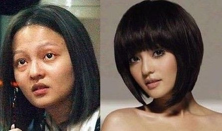 Trương Thiếu Hàm: Người hâm mộ sẽ không khỏi bất ngờ khi so sánh hai bức hình của nữ ca sĩ nổi tiếng xứ Đài. Bức ảnh qua chỉnh sửa giúp gương mặt Trương trở nên 'baby' siêu dễ thương. Ngoài đời thực, nữ diễn viên ánh mắt lờ đờ vô hồn, da dẻ xạm đen thiếu sức sống.