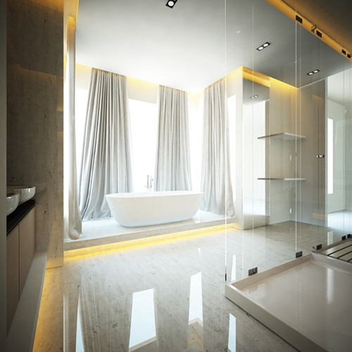 Phòng tắm sang trọng của cặp đôi. Được biết, Thủy Tiên - Công Vinh đã chi tới 7-8 tỷ đồng cho nội thất của căn nhà này.