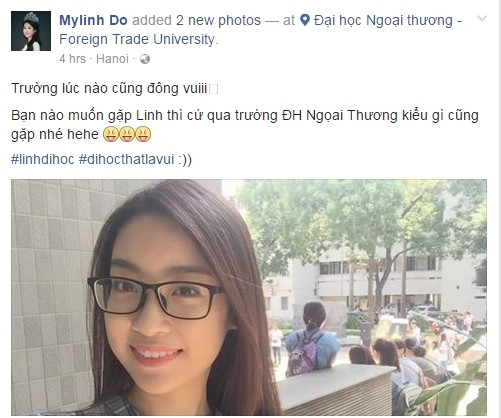 Mới đây, tân Hoa hậu Việt Nam 2016 khiến cư dân mạng trầm trồ khi chia sẻ những hình ảnh vô cùng giản dị, mộc mạc khi đi học tại Đại học Ngoại thương.