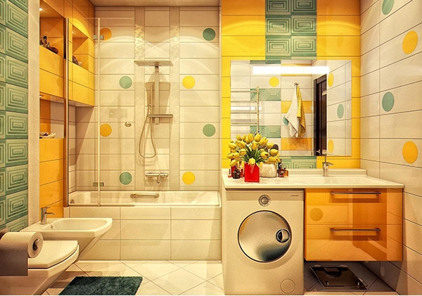 Phòng tắm rực rỡ sắc vàng dành cho những bé nhỏ có tính cách tươi vui, rạng rỡ.