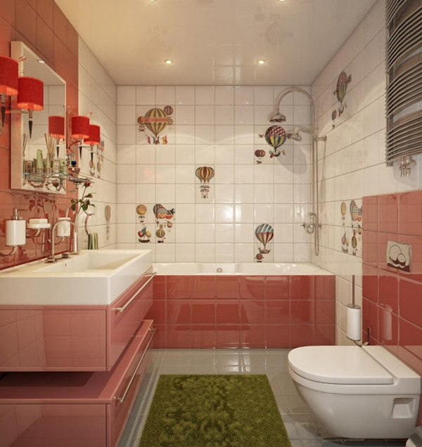 Dán tường theo chủ đề: Đơn giản, ngộ nghĩnh, phòng tắm trên chỉ cần một số miếng dán hình khinh khí cầu để trở nên hấp dẫn hơn với bất cứ bé yêu nào.
