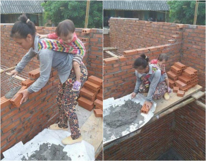 Ngoài hình ảnh của người mẹ đánh giày, cư dân mạng cũng chia sẻ thêm những khoảnh khắc gây xúc động cộng đồng trước đó ca ngợi tình mẫu tử thiêng liêng. Hình ảnh mẹ địu con đi làm phu hồ khiến dân mạng rưng rưng.