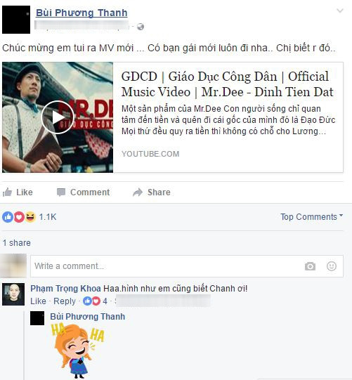 Chia sẻ đầy ẩn ý của ca sĩ Phương Thanh và MC Anh Khoa. (Ảnh chụp màn hình)