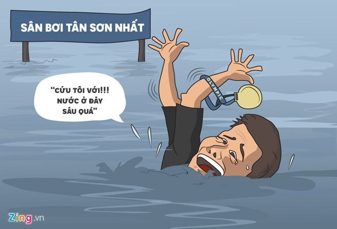 Với diện tích 850 ha, khi bị ngập, nhiều người so sánh Tân Sơn Nhất là bể bơi lớn nhân tạo lớn nhất thế giới, thách thức cả những kình ngư hàng đầu. Theo hình ảnh chia sẻ trên mạng, trận ngập làm nhiều phương tiện bị hỏng, còn sân đỗ vắng bóng người.