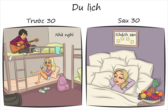 Trước 30 tuổi, nhiều cô gái thường đam mê du lịch bụi, không ngại khó ngại khổ để được trải nghiệm cuộc sống. Sau 30, họ vẫn thích đi đây đi đó nhưng theo kiểu du lịch nghỉ dưỡng.