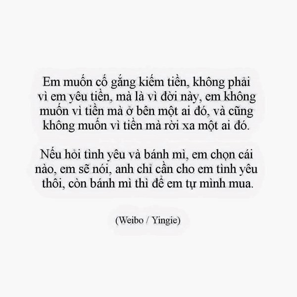 Tình yêu không phụ thuộc vào tiền bạc.